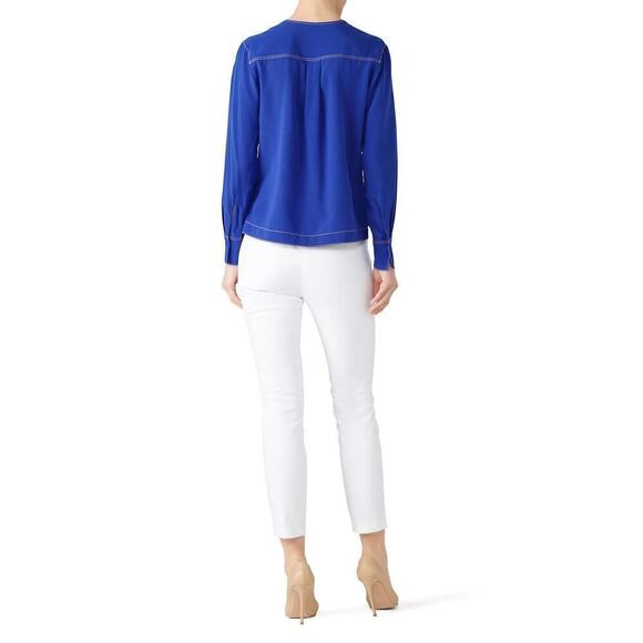 Rag & Bone Shields Top Silk Long Sleeve V-Neck Blouse Electric Blue Small - Picture 4 of 12